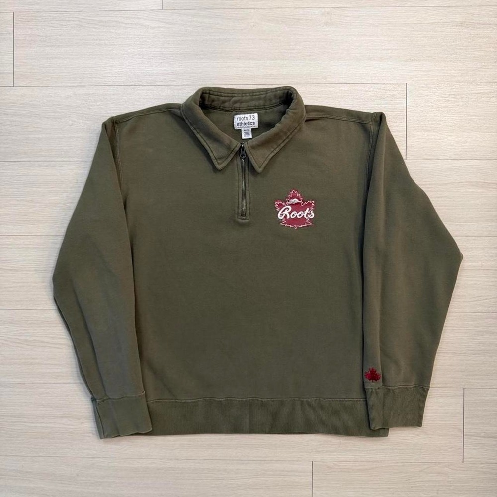 Roots Athletics Green Quarter Zip Sweater Mens Size XL